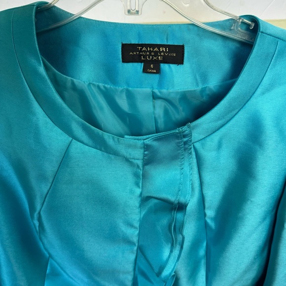 Tahari ASL LUXE Tiffany Blue Ruffle Jacket Skirt Evening Formal Suit Two Piece 6 - Picture 11 of 16